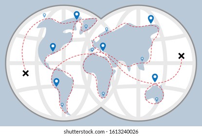 World map destination. International map connection. World map distribution logistic. Vector illustration