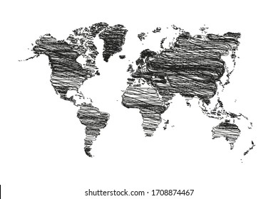 World Map Detail Vektorillustration Line Sketch Up Illustrator, EPS10. 