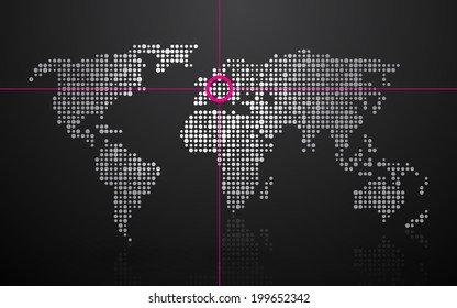 world map with the determination of the geographic position