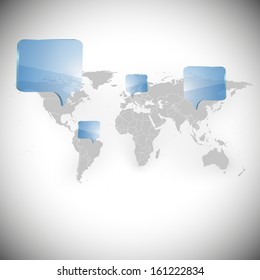 World map with dialog boxes background vector