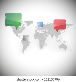 World map with dialog boxes background vector