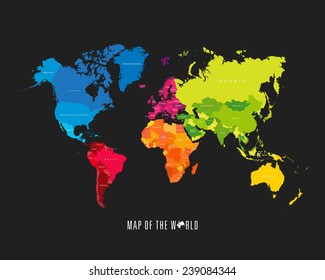 World map with different colored continents - Illustration