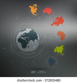 World map with different colored continents - Illustration