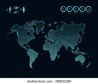 World map with different colored continents - Illustration