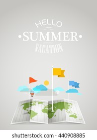 World map with different marks. Summer travel concept