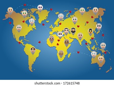 World map with different nationality smileys