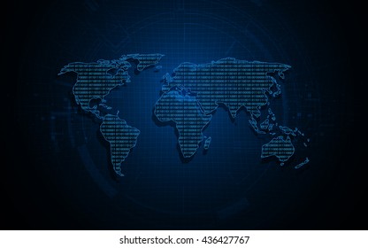 world map digital binary matrix code design background