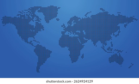 World Map Digital Dots Atlas Infographic - Modern Earth Technology in Blue Pixel Design
