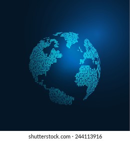 World map digital tech concept isolate on blue background, vector illustrator