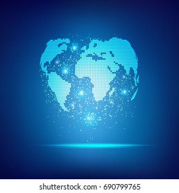 World map in digital technology style; concept of communication world