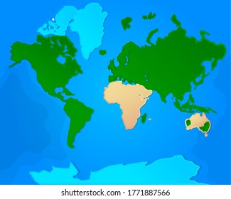 The world map is divided into continents. Simple flat vector illustration.