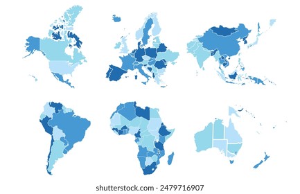 world map divided into continents isolated modern colorful style. for website layouts, background, education, precise, customizable, Travel worldwide, map silhouette backdrop, earth geography.