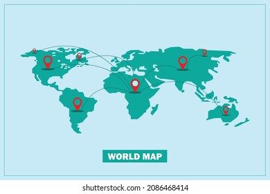 Mapa mundial dividido en ocho continentes. Cada continente. Simple ilustración vectorial plana. Los iconos de la red de negocios y el intercambio de divisas global en el mapa del mundo