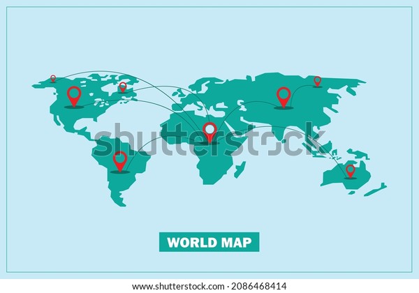 World map divided into Eight\
continents. Each continent. Simple flat vector illustration.\
Business network and global currency exchange icons on the world\
map
