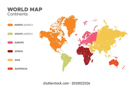 World Map Divided Into Six Continents Stock Vector (Royalty Free ...