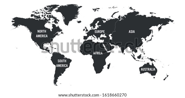 World map divided into six continents.\
Simple flat vector\
illustration.