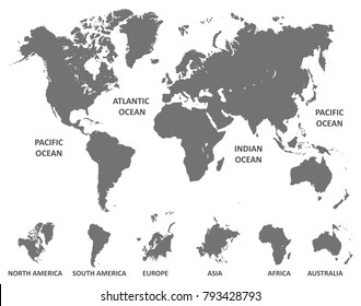 World Map with division of continent - vector