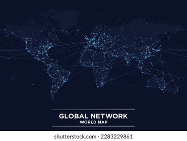 world map dot map and digital global network