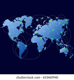 world map with dot and line linking concept world wide connecting 