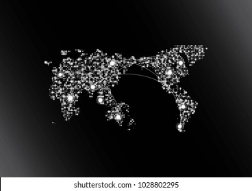 The world map dot in metallic style with line and dot network as concept of global business, Global network connection,Eps 10 vector