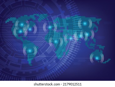 World map dot on circuit and  technology background vector.