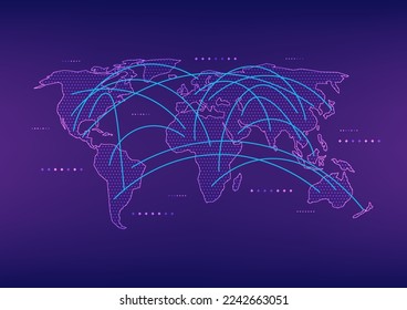 World map dot pattern hitech style. Digital communication technology online networking. Internet connection and business franchise ecommerce graphic vector