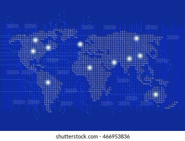 World map dot vector technology background.