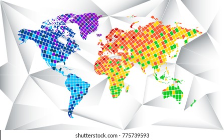 World map dots. All elements are separated Abstract linear polygonal white background. Vector illustration EPS 10 .