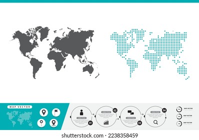 World map of dots gray and green for presentation. Set couple pixel creative concept for infographic.