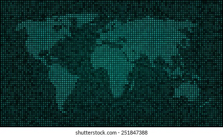 World Map - Dots Matrix Green