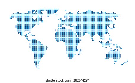 World Map - Dots Matrix Two Tone colors - Blue