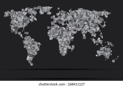 World map dots random size gray