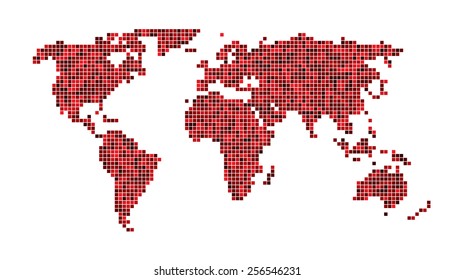 World Map Dots - Scaled Red Square Dots White Background