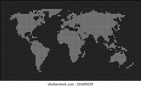World map dots - scaled white dots black background