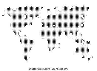 World map dots simple abstract vector graphic illustration, points pixel digital of global earth continents atlas black white image clipart