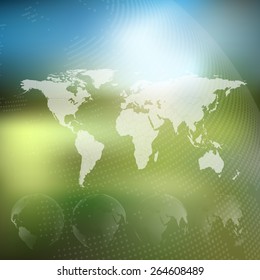 World map with dotted globes. Abstract blurred background, abstract template vector