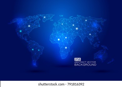 The world map of dotted line links, globalization, internationalization, scientific and technical concepts.