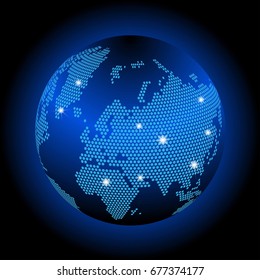 World map with dotted style 3D and glowing points star. Gradients used. Abstract blue global technology background.