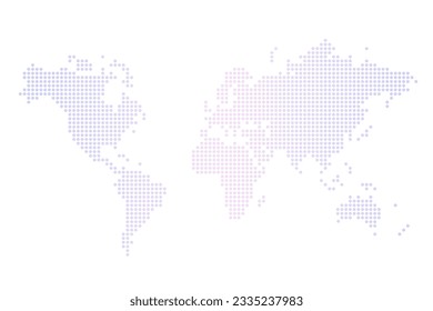 Mapa del mundo de estilo punteado. Mapa del mundo de vector aislado de diseño plano simple. Color de gradiente púrpura rosa.