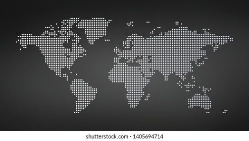 World map dotted style, vector illustration isolated on black background.