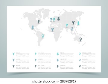 World Map Dotted Vector With Markers
