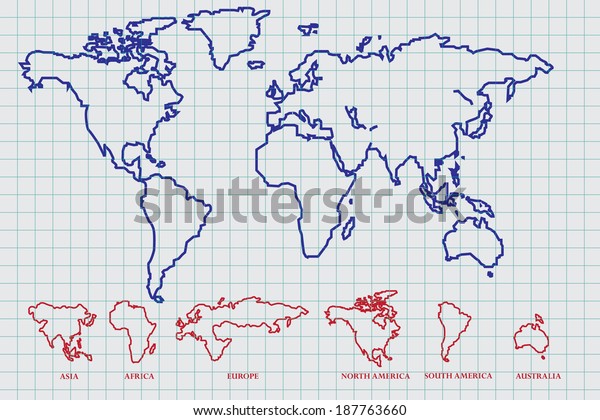 World Map Draw On Paper Stock Vector Royalty Free 187763660