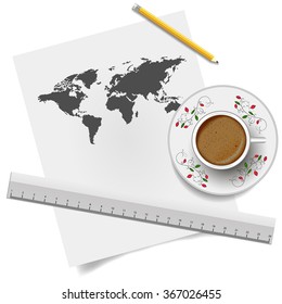 world map drawn on paper. Grey Political World Map Illustration. World Map Illustration