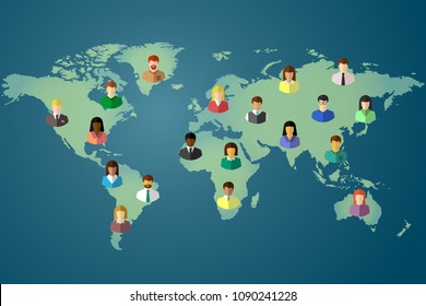 World map of the Earth and ethnically diverse people concept