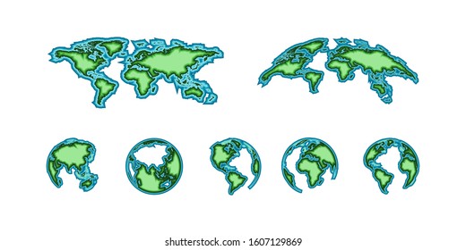 World Map with Earth Globe in trendy 3d design. 3d template World Map with Earth Globe, isolated on white background. Earth Planet illustration. Vector illustration
