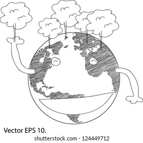 World Map Earth Globe Vector Save Earth Concept, EPS 10.