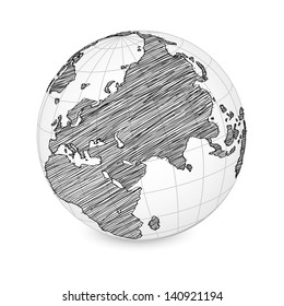 World Map Earth Globe Vector line Sketched Up Illustrator, EPS 10.