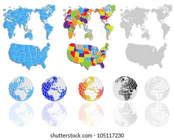 WORLD MAP AND EARTH GLOBES
