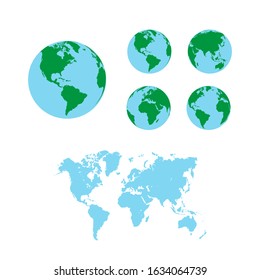 World map with earth globes, editable vector.