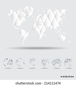 World map and earth globes. Vector illustration.